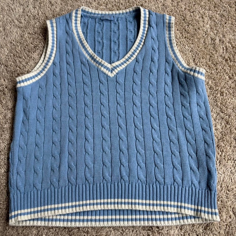 Blue Cable Knit Sleeveless Sweater Vest